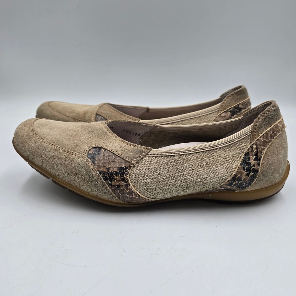 Donald J Pliner Flats Womens 7.5 M Cici Tan Suede Snakeskin Canvas Loafer Italy